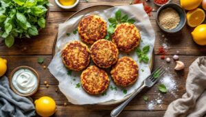 Knusprige Kichererbsenbratlinge aus der Pfanne – mit Joghurt‑Minz‑Dip