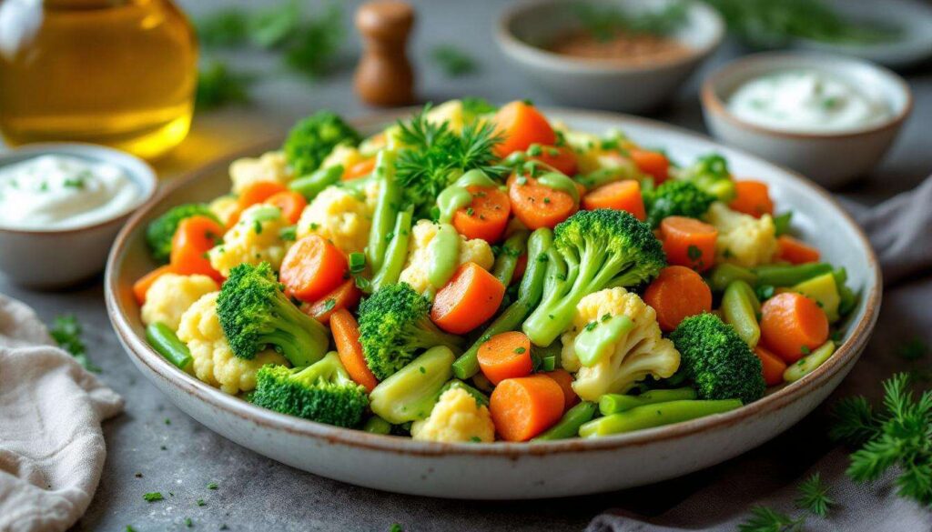 Gedämpftes Gemüse mit grüner Kräutersoße - neues Rezept