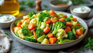 Gedämpftes Gemüse mit grüner Kräutersoße - neues Rezept