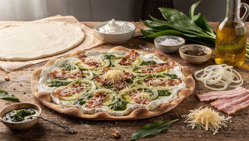 Frühlingsrezept: Bärlauch-Flammkuchen – knusprig, aromatisch und in 15 Minuten fertig