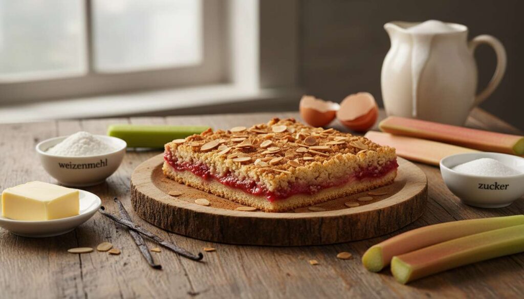 Rhabarberkuchen vom Blech, mit diesem Streusel-Trick wird er extra knusprig