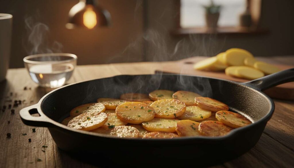 Was passiert, wenn man Bratkartoffeln vor dem Braten in Essigwasser einlegt…