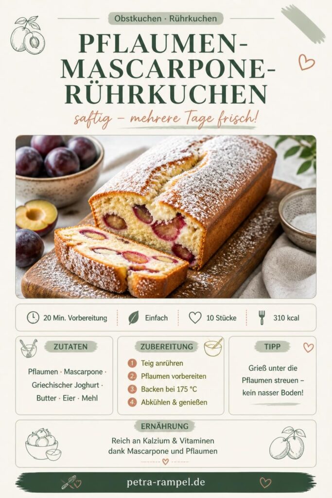 Pflaumen-Mascarpone-Rührkuchen mit Joghurt – saftig und einfach, petra-rampel.de
